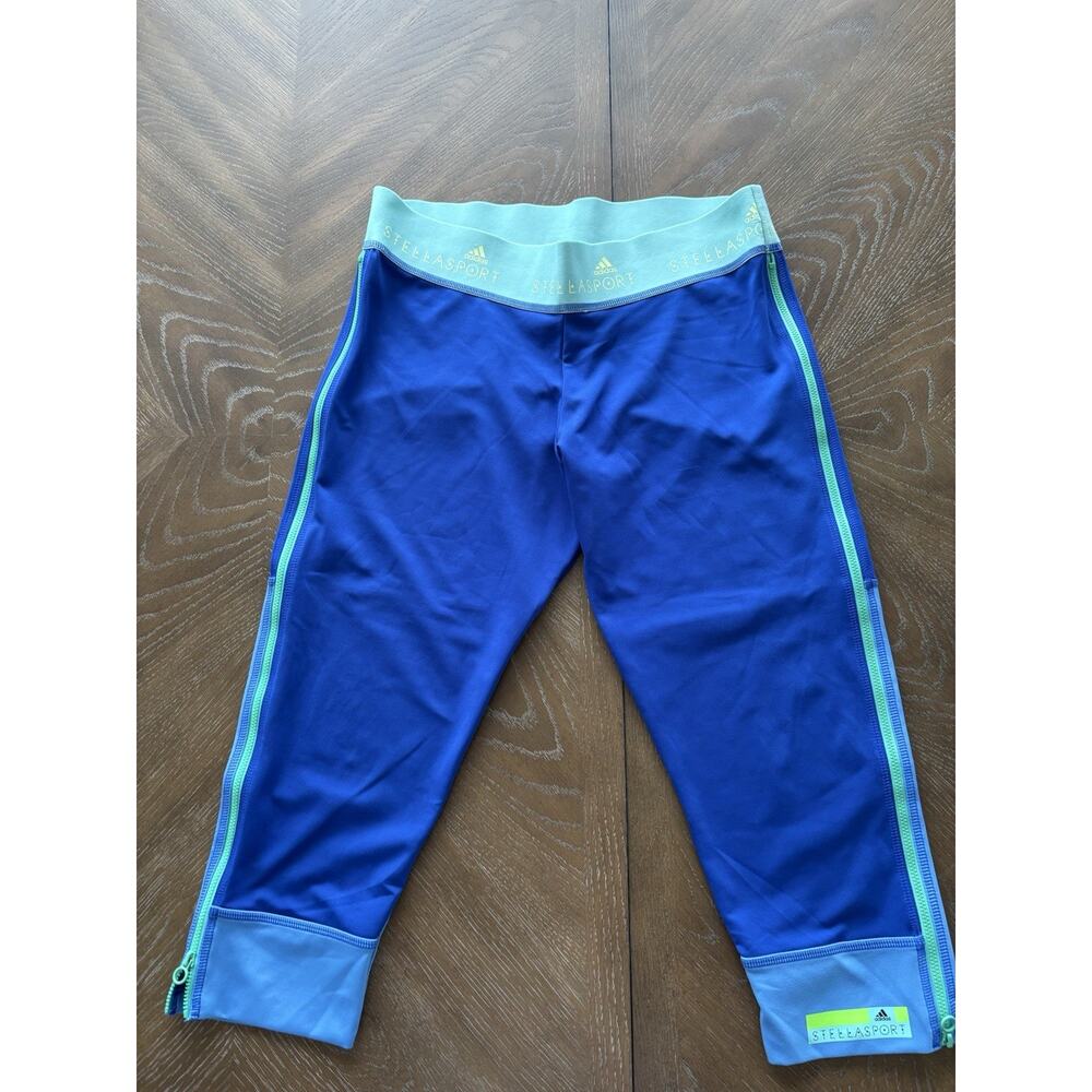 Adidas Stellasport Climalite Blue Mint Zip Ankle Crop Leggings Womens Large